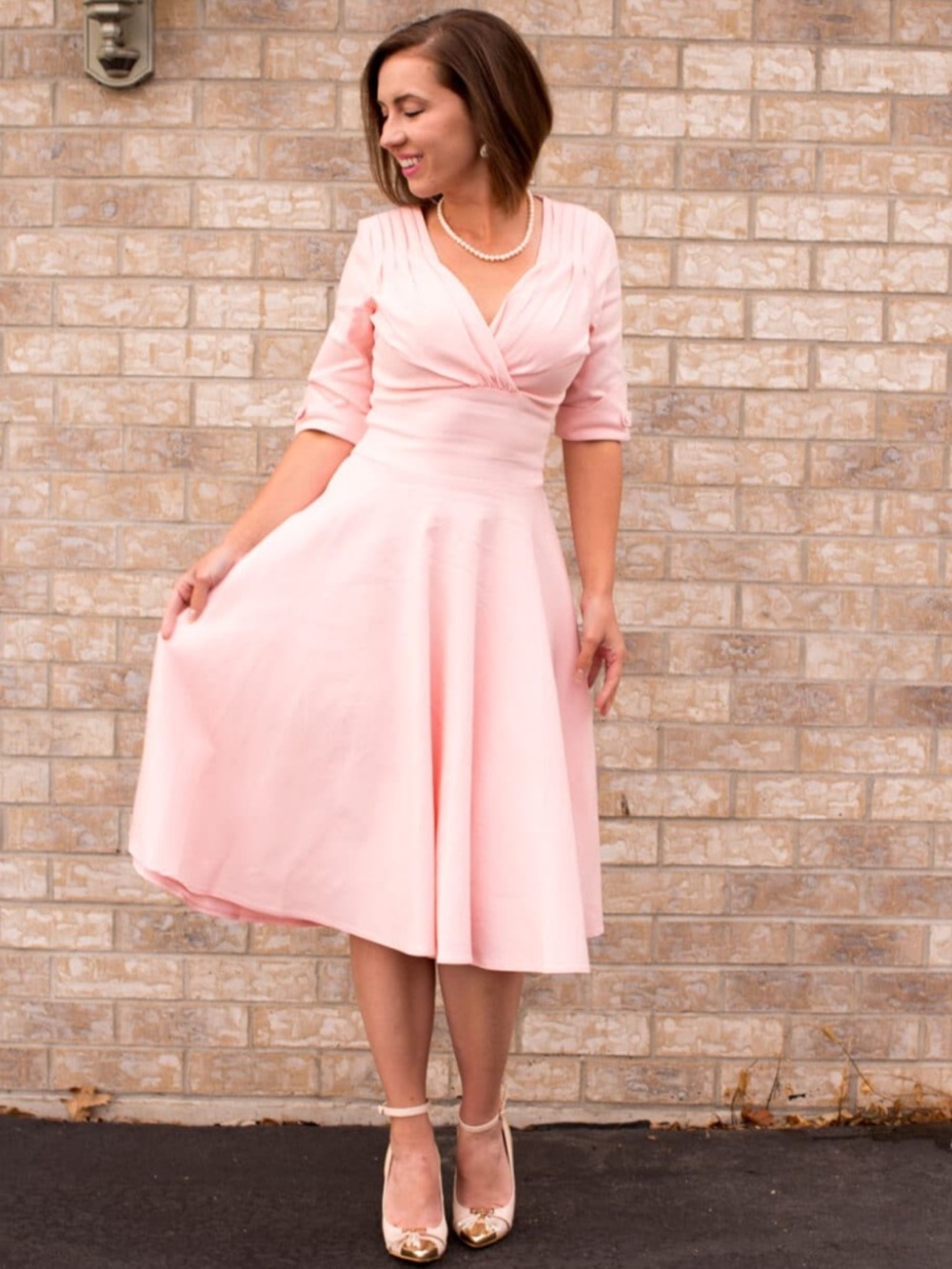 Unique Vintage Light Pink Fit and Flare Rockabilly Midi Dress Size Medium